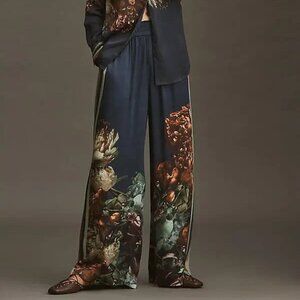 Anthropologie Navy Floral Wide-Leg Palazzo Pants
